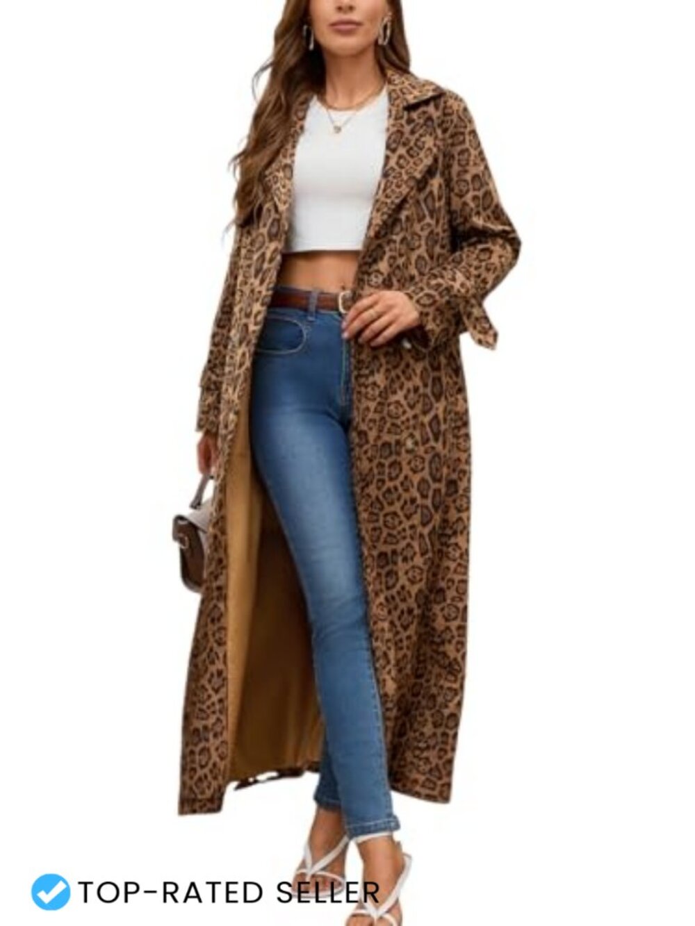 Faux Suede Long Trench Coat Notched Lapel Double Breasted Pea Coat with Belt